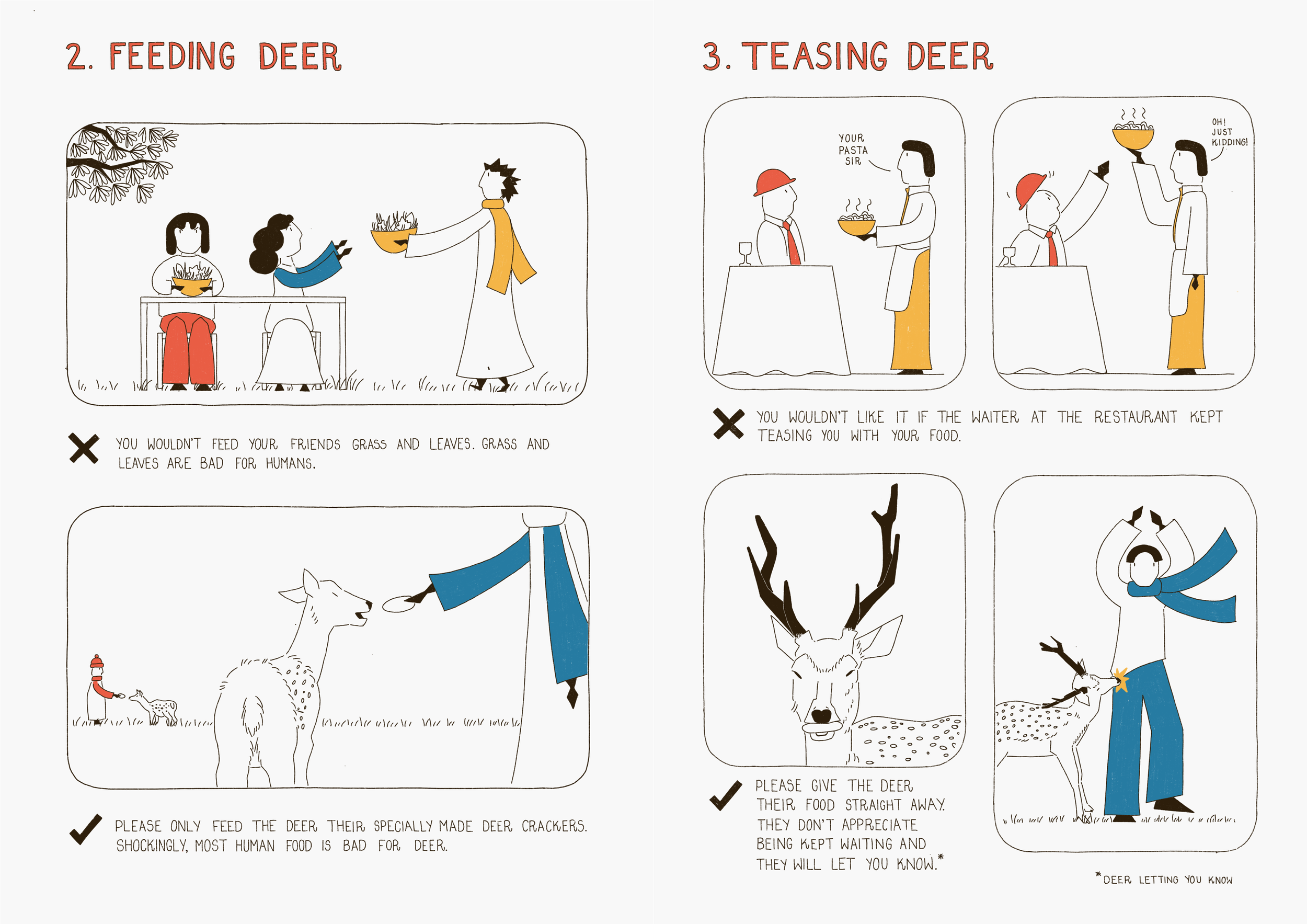 Pages from a zine on deers and humans in Nara Park by Eva Sophia