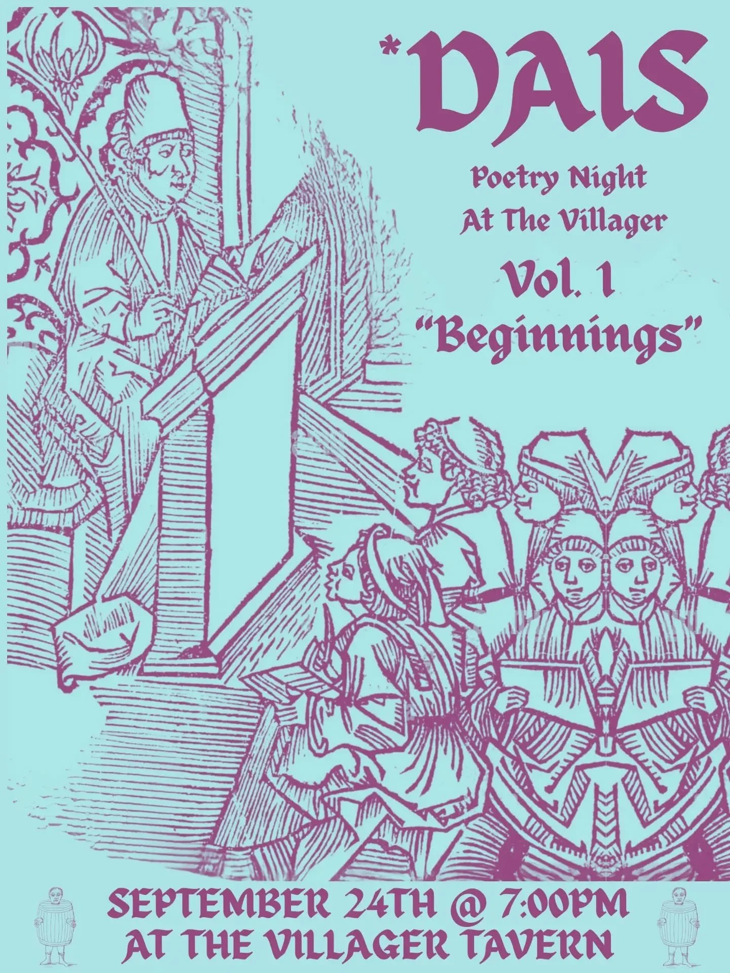 We've been working on something, starting in September we will be having a monthly poetry series over at The Villager Tavern. Open to all, each month there will be a new theme. We've created a submission form for writers to send us their pieces that 