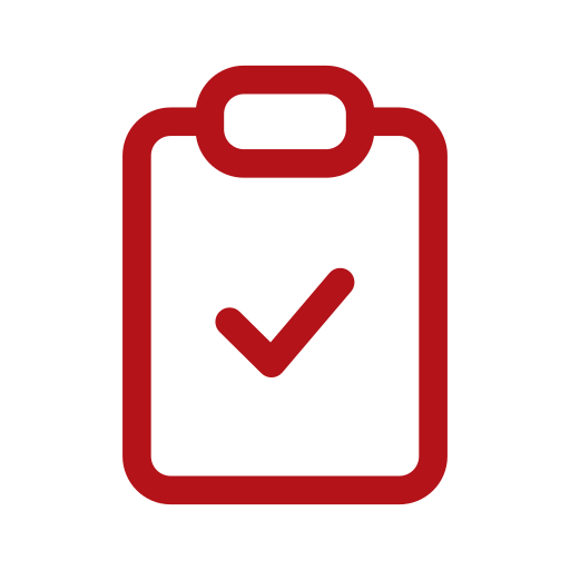 Red clipboard with checkmark icon representing quality assurance and reliable home care services.