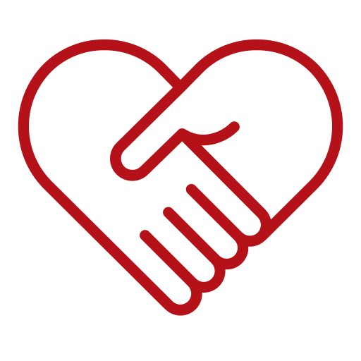 Heart and handshake icon symbolizing compassionate in-home care and personalized senior support.