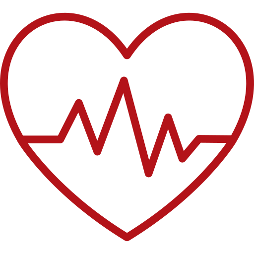 Red heart with an electrocardiogram line representing compassionate senior care and wellness support at home.