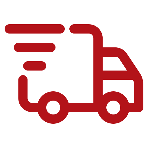 Red delivery truck icon representing home delivery and support services for seniors, if offered.