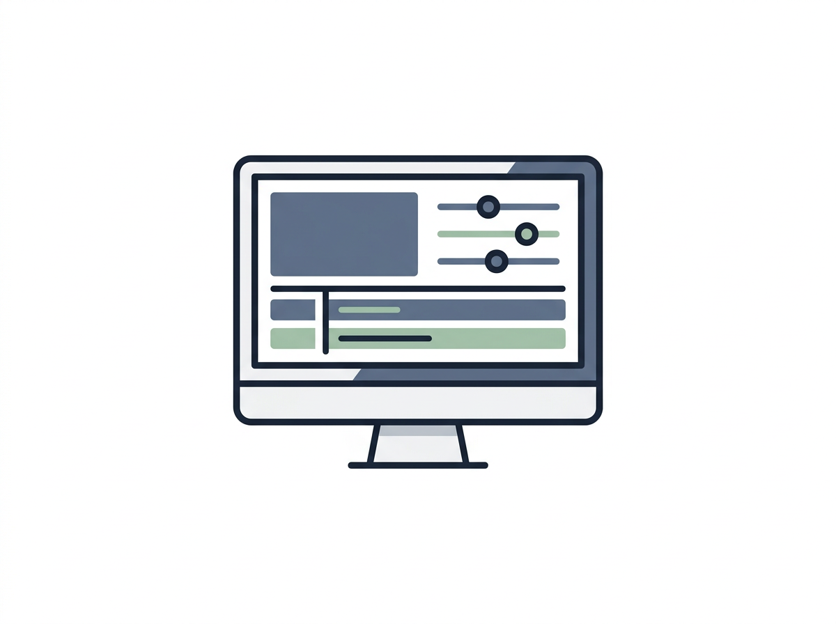 Digital illustration of a computer monitor displaying a user interface with sliders and text boxes, commonly used for settings or editing.