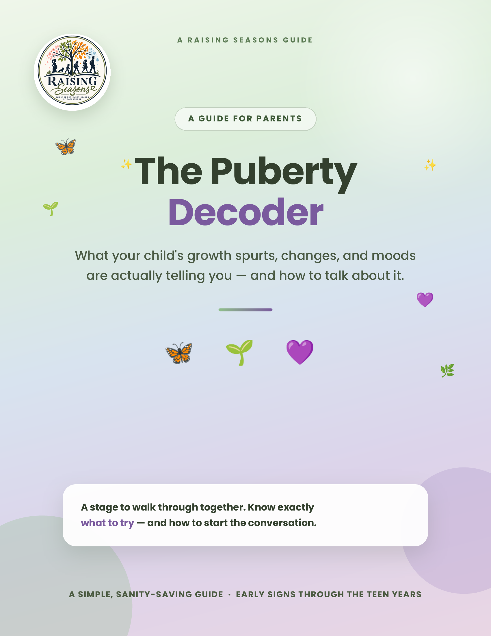 The Puberty Decoder guide cover — parenting guide for talking about puberty