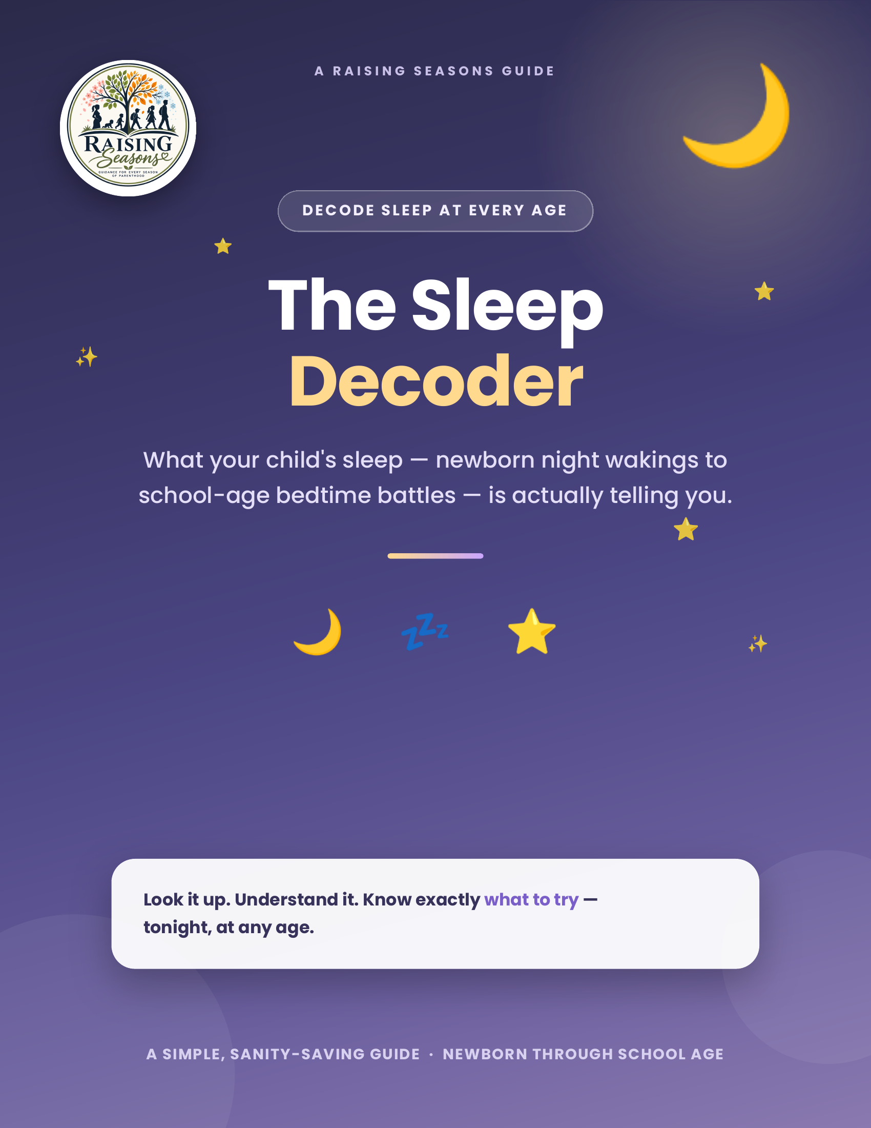The Sleep Decoder guide cover — parenting guide for children's sleep struggles