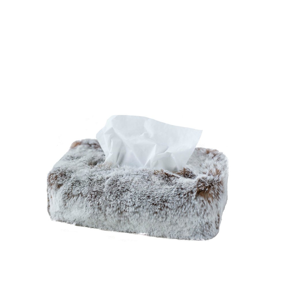 Evelyne Prélonge Rectangle Faux Fur Tissue Box Cover, Chestnut, in its gift box