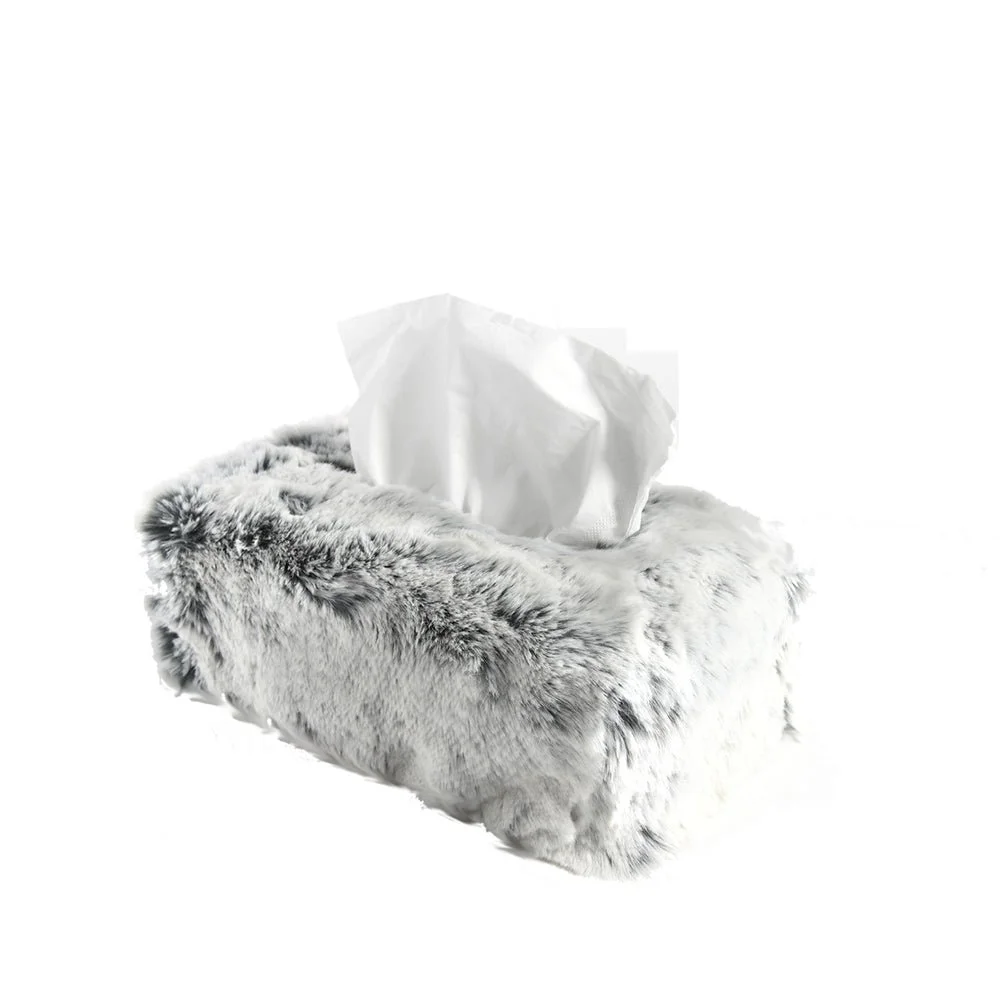 Evelyne Prélonge Rectangle Faux Fur Tissue Box Cover, Glacier, in its gift box
