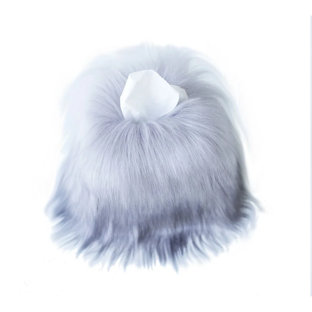 Evelyne Prélonge Square Faux Fur Tissue Box Cover, Himalaya Pearl, in its gift box