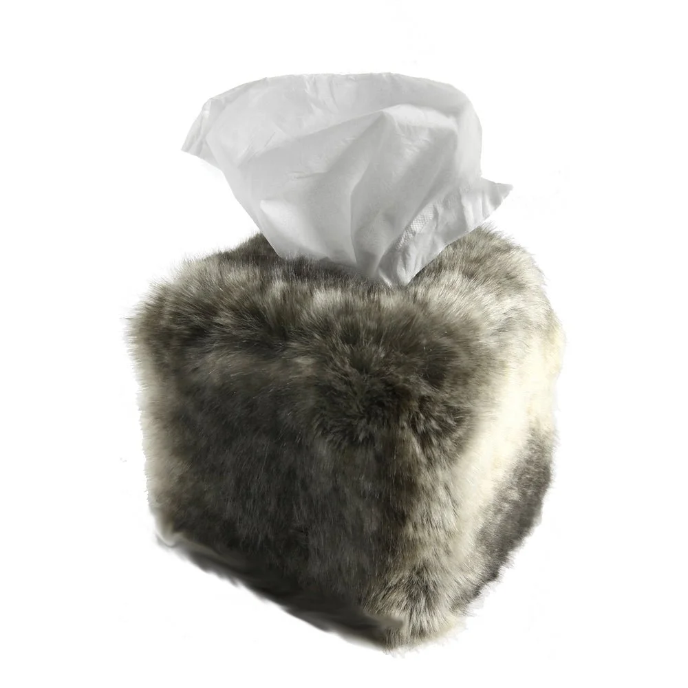 Evelyne Prélonge Square Faux Fur Tissue Box Cover, Monaco, in its gift box