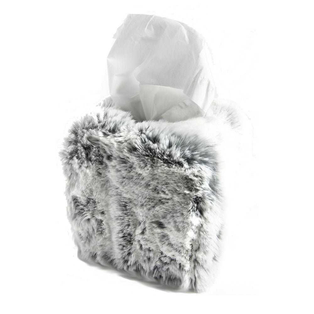 Evelyne Prélonge Square Faux Fur Tissue Box Cover, Glacier, in its gift box