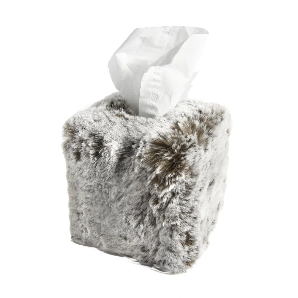 Evelyne Prélonge Square Faux Fur Tissue Box Cover, Chestnut, in its gift box