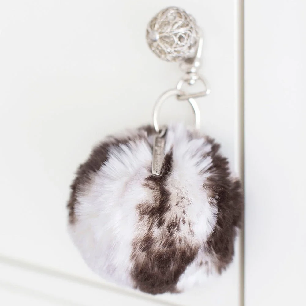 Evelyne Prélonge Faux Fur Pompom Key Chain, White Tiger