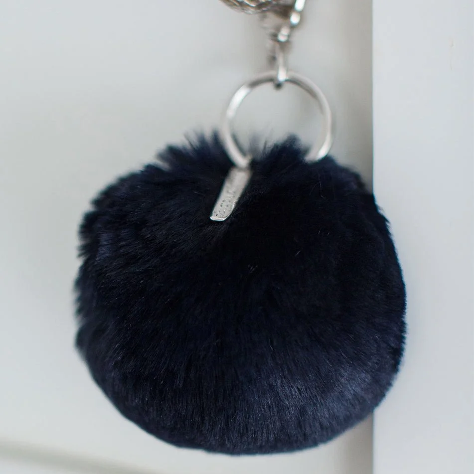 Evelyne Prélonge Faux Fur Pompom Key Chain, Navy Blue
