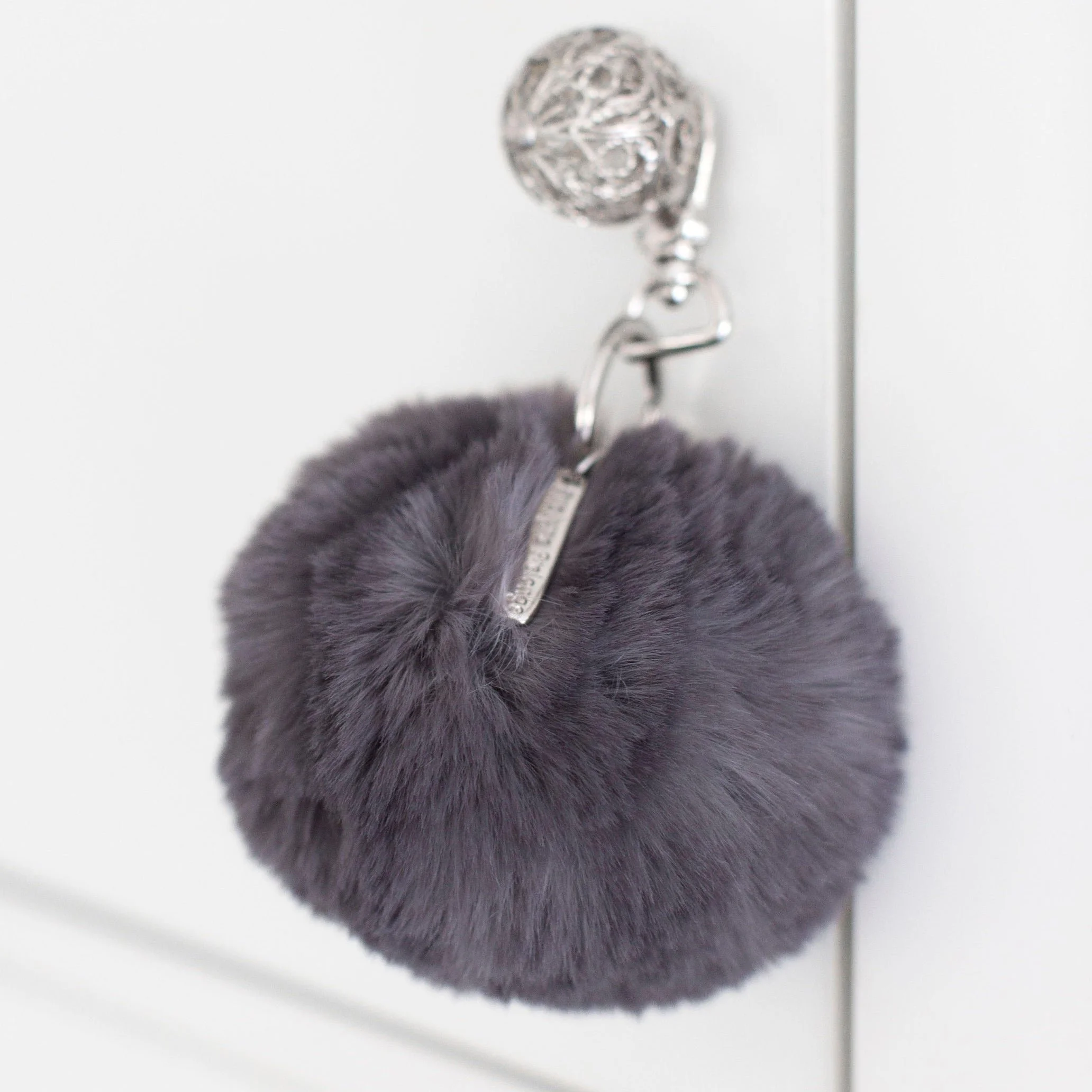 Evelyne Prélonge Faux Fur Pompom Key Chain, Smoky Grey