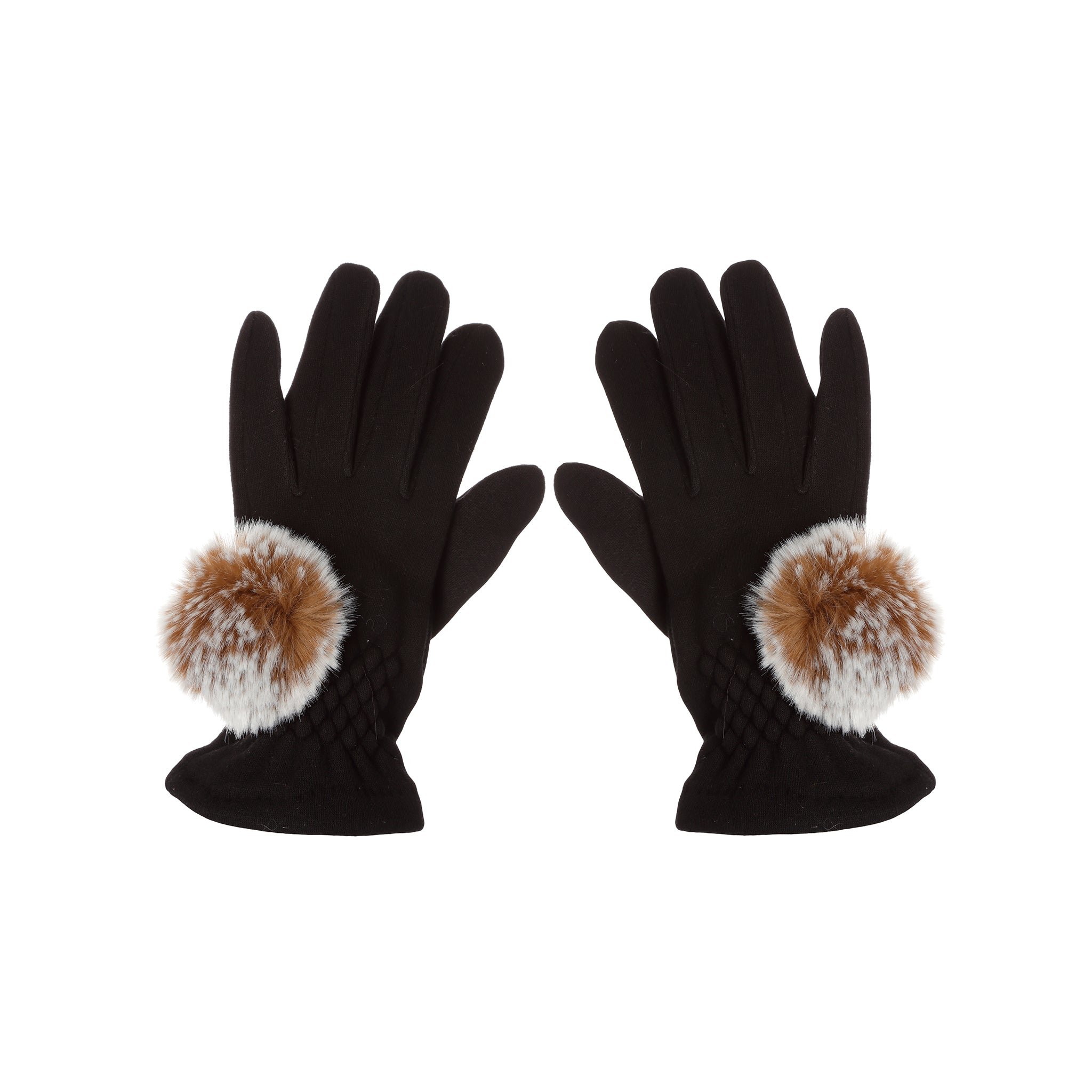 Evelyne Prélonge Faux Fur Pompom Gloves, Chestnut