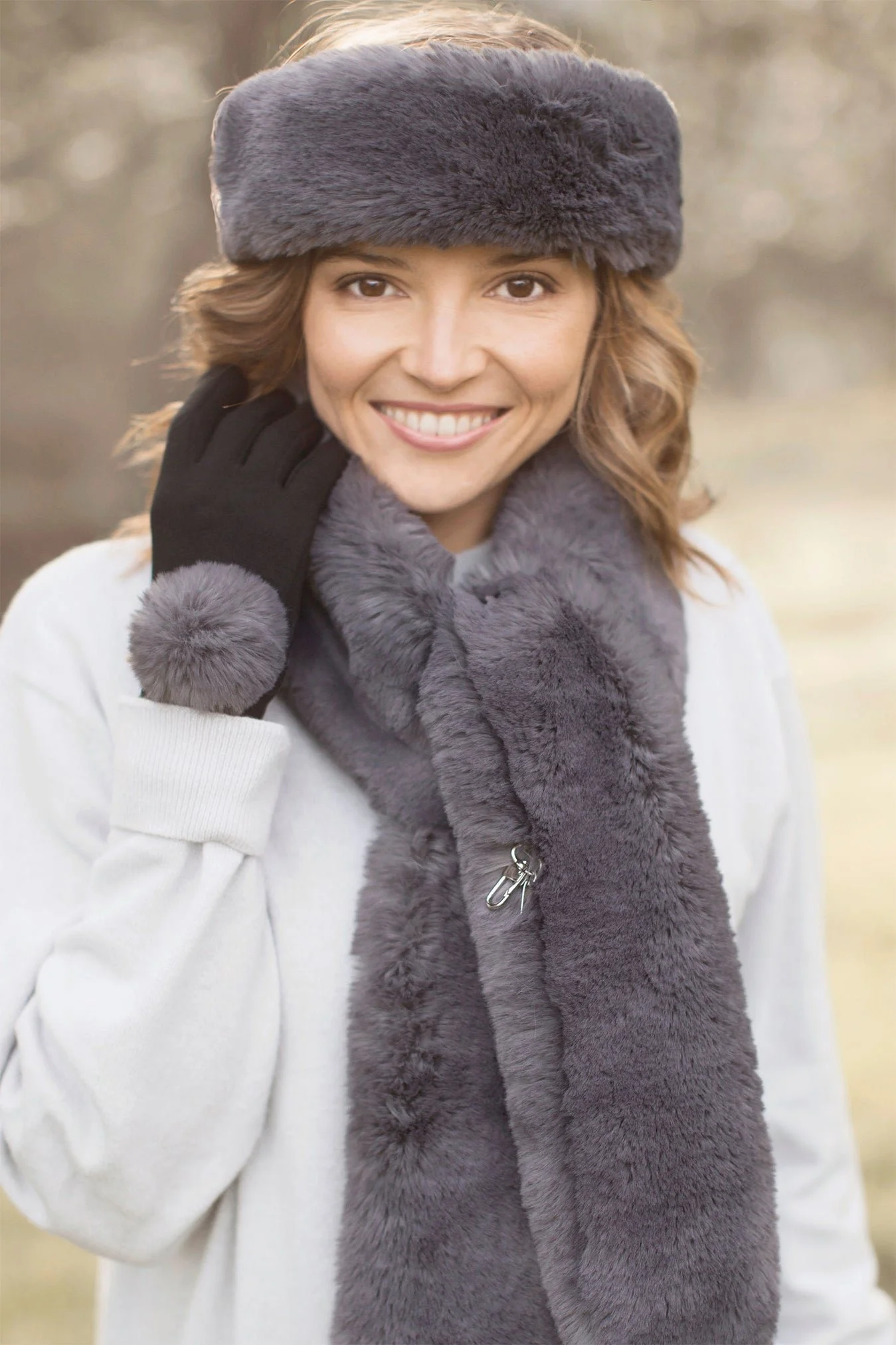 Evelyne Prélonge Faux Fur Long Removable Collar, Smoky