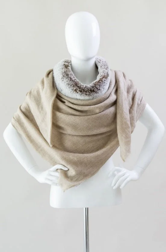 Evelyne Prélonge Faux Fur & Cashmere Scarf, Chestnut