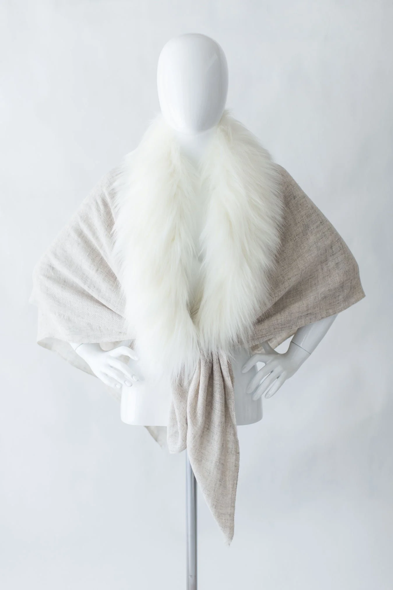 Evelyne Prélonge Faux Fur & Cashmere Scarf, Himalaya Ivory