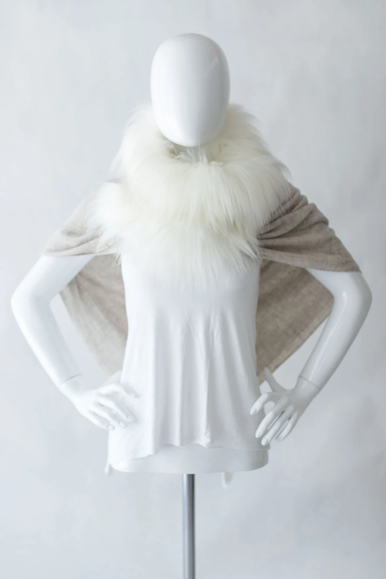 Evelyne Prélonge Faux Fur & Cashmere Scarf, Himalaya Ivory