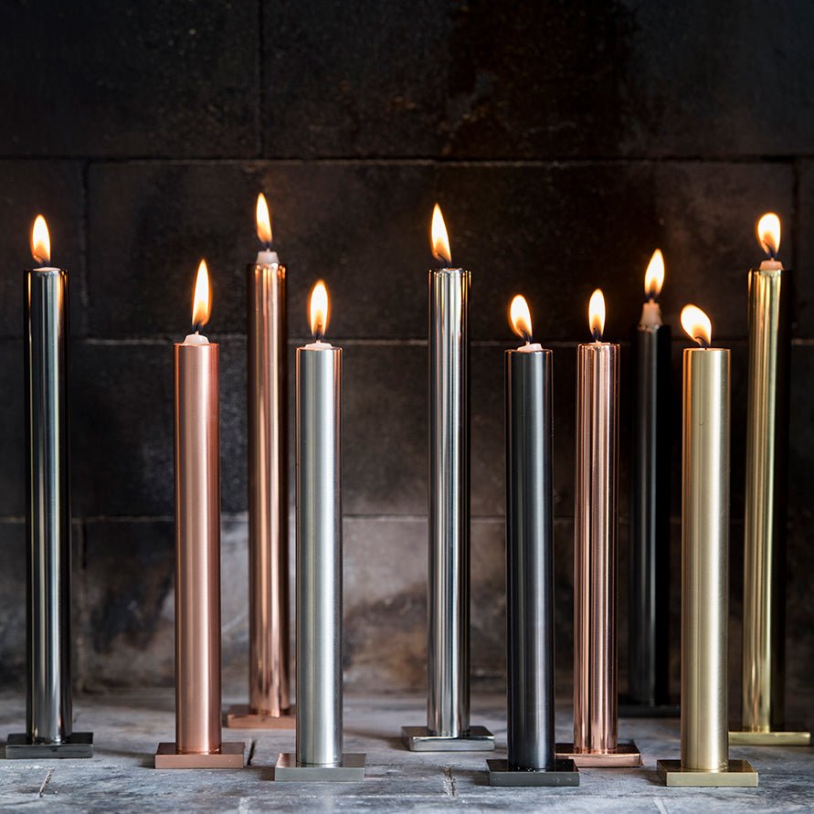 Hypsoé Still Table Candlesticks, Copper, styled in a room