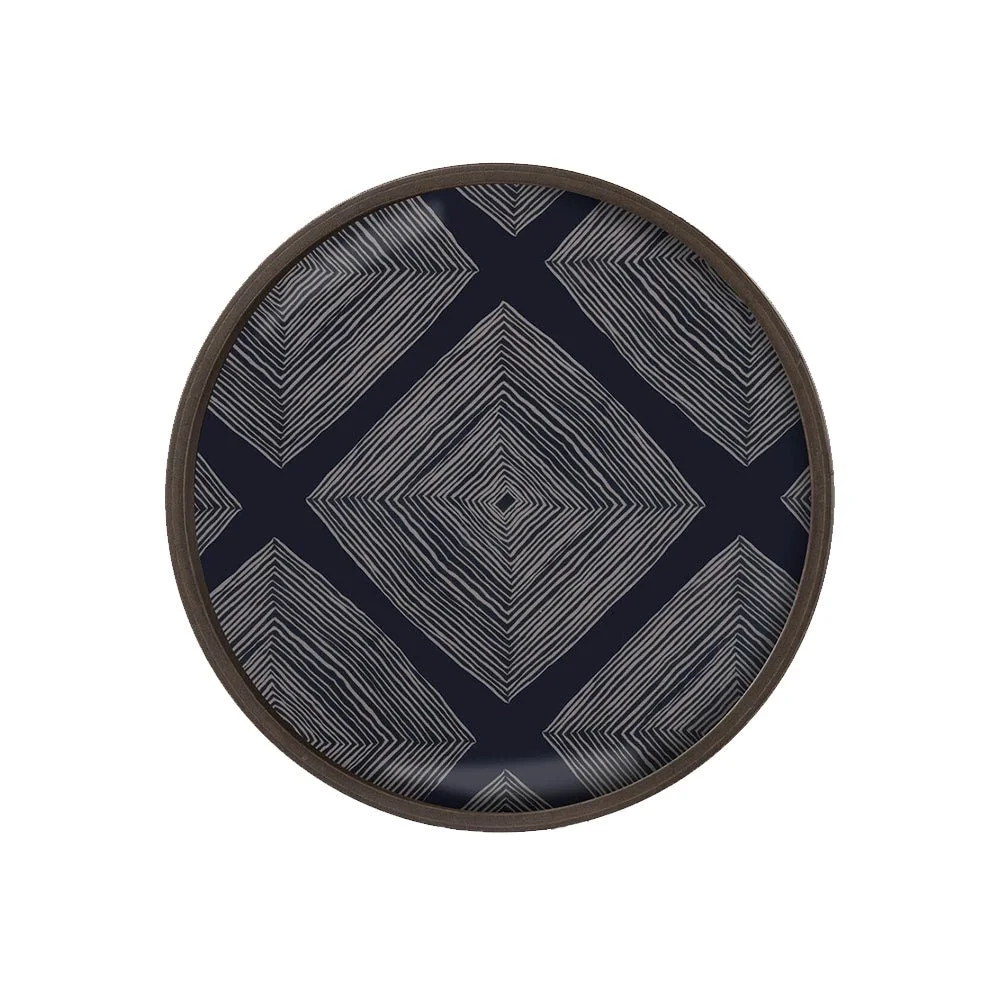 Ethnicraft Ink Linear Squares Glass Valet Tray, Round