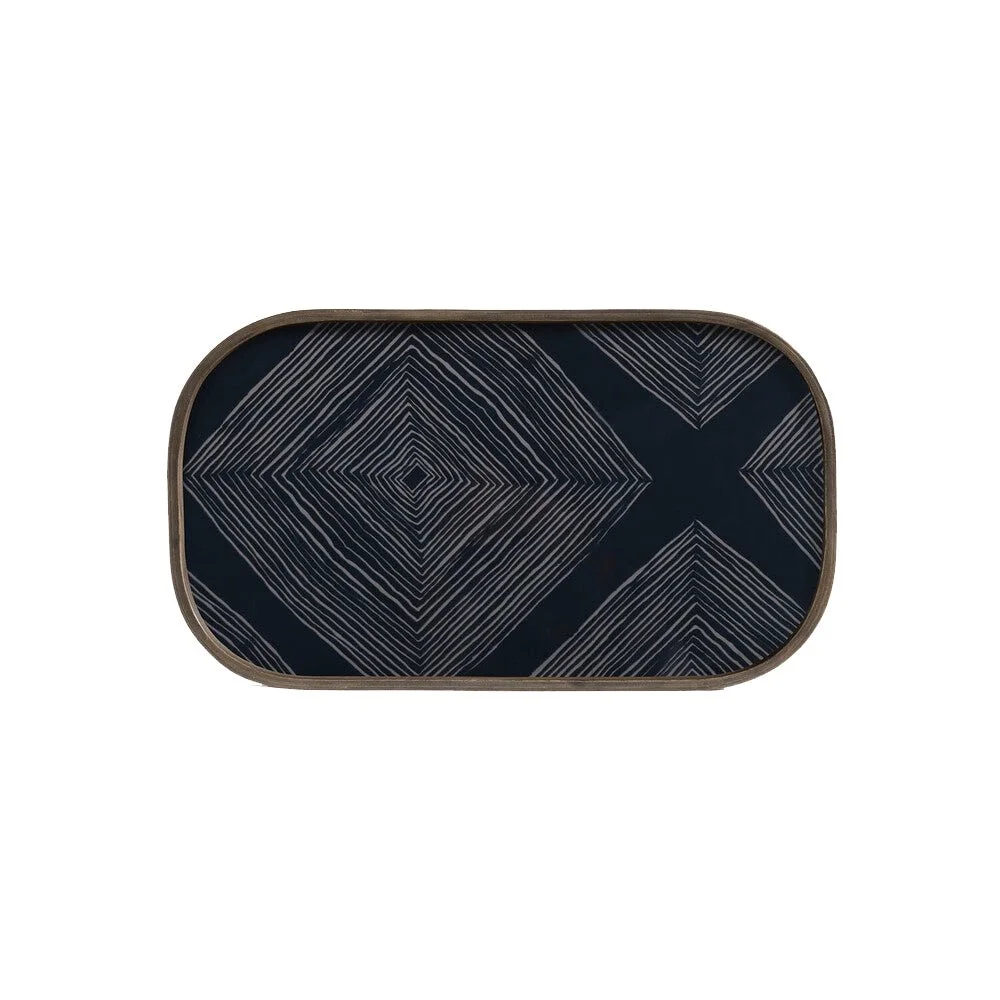 Ethnicraft Ink Linear Squares Glass Valet Tray, Rectangular