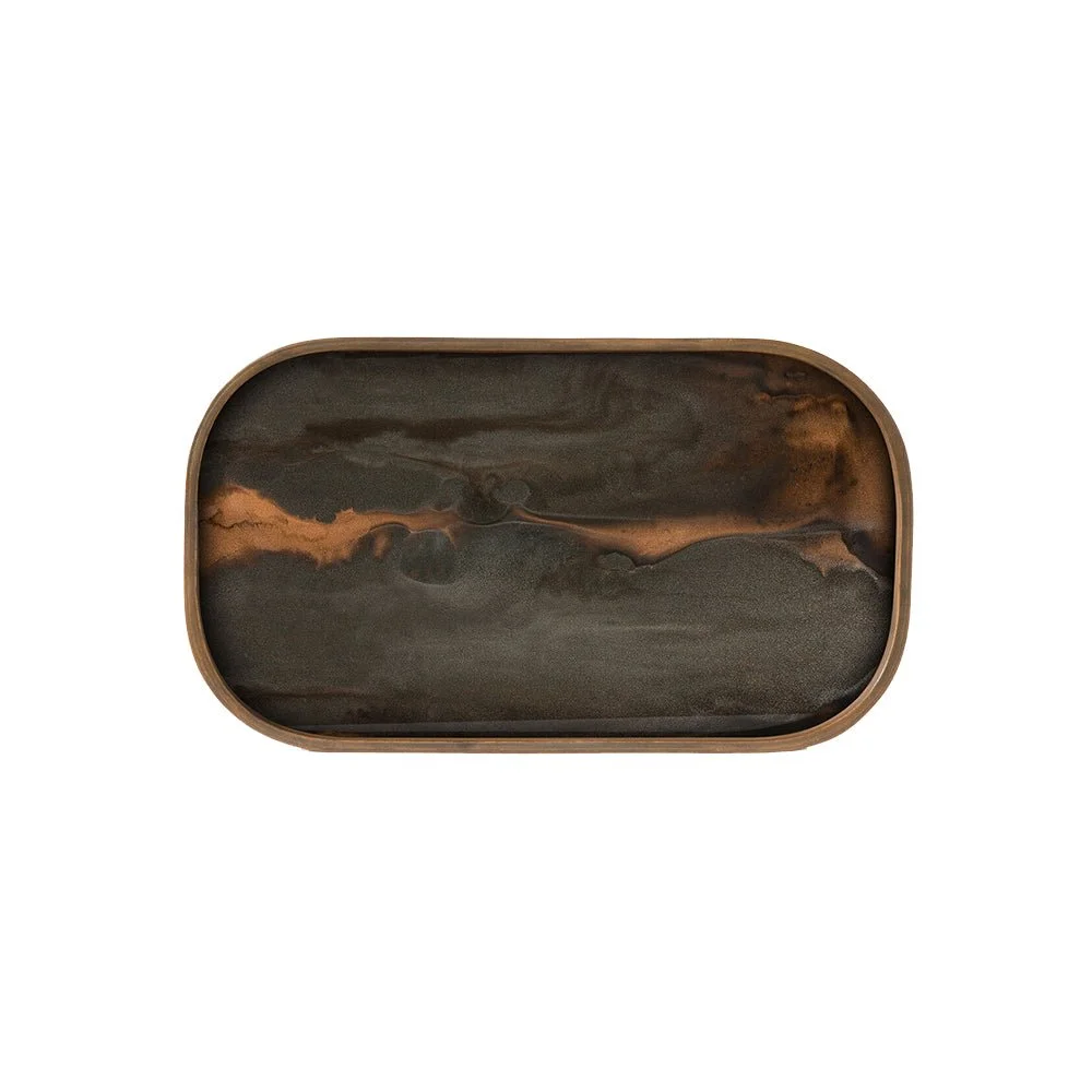 Ethnicraft Bronze Organic Glass Valet Tray, Rectangular