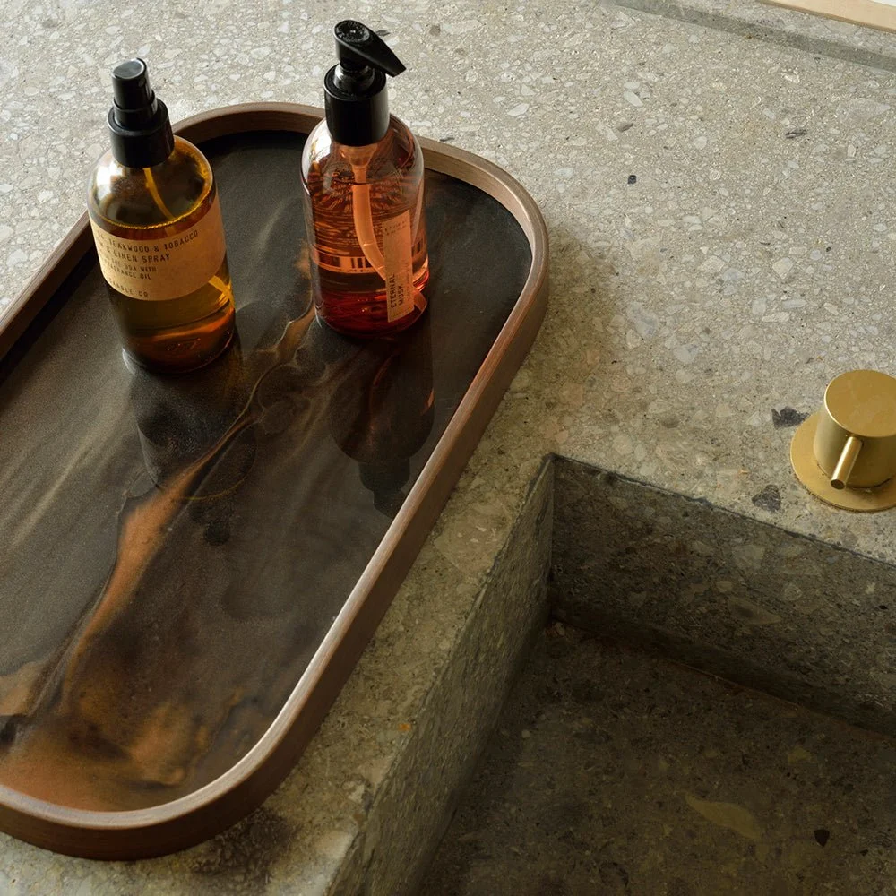 Ethnicraft Bronze Organic Glass Valet Tray, Rectangular