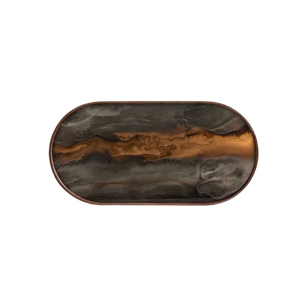 Ethnicraft Bronze Organic Glass Tray, Oblong