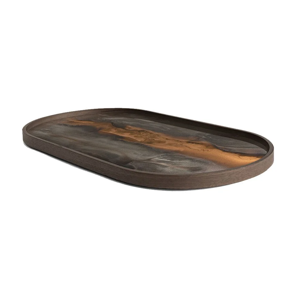 Ethnicraft Bronze Organic Glass Tray, Oblong