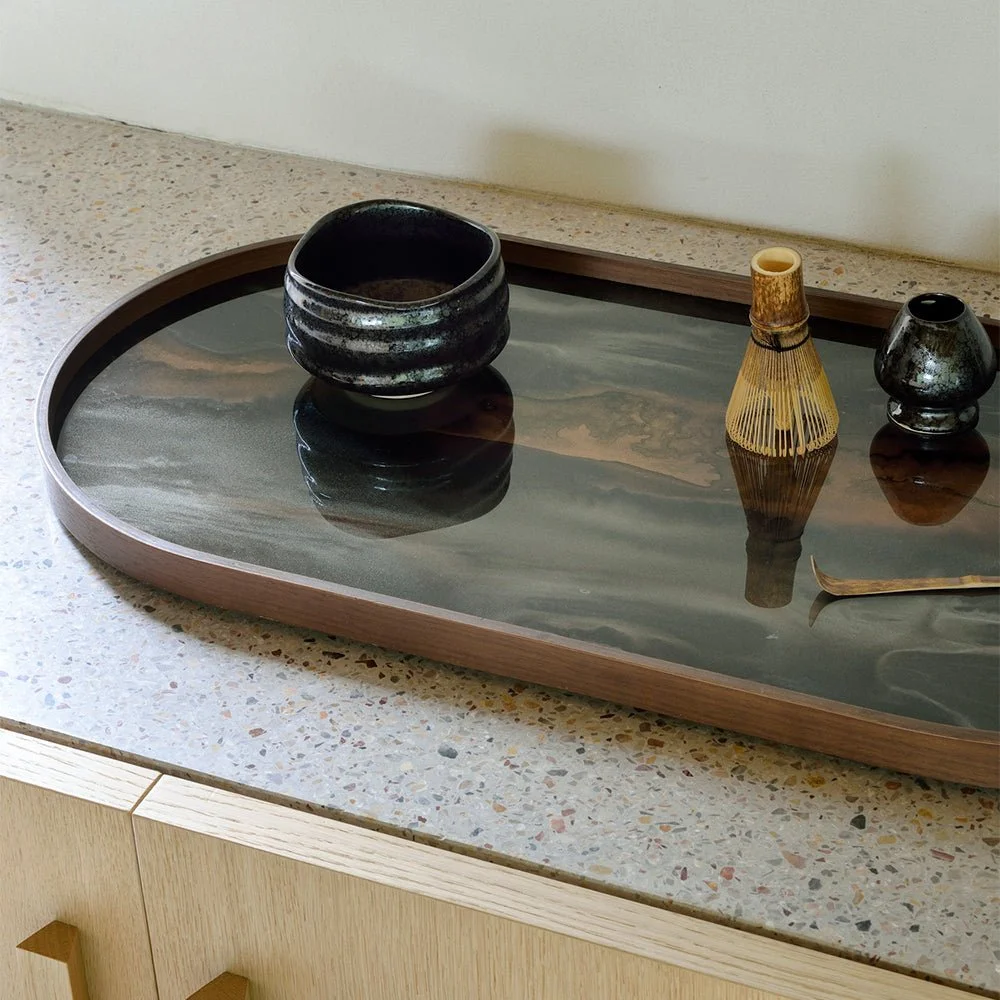 Ethnicraft Bronze Organic Glass Tray, Oblong