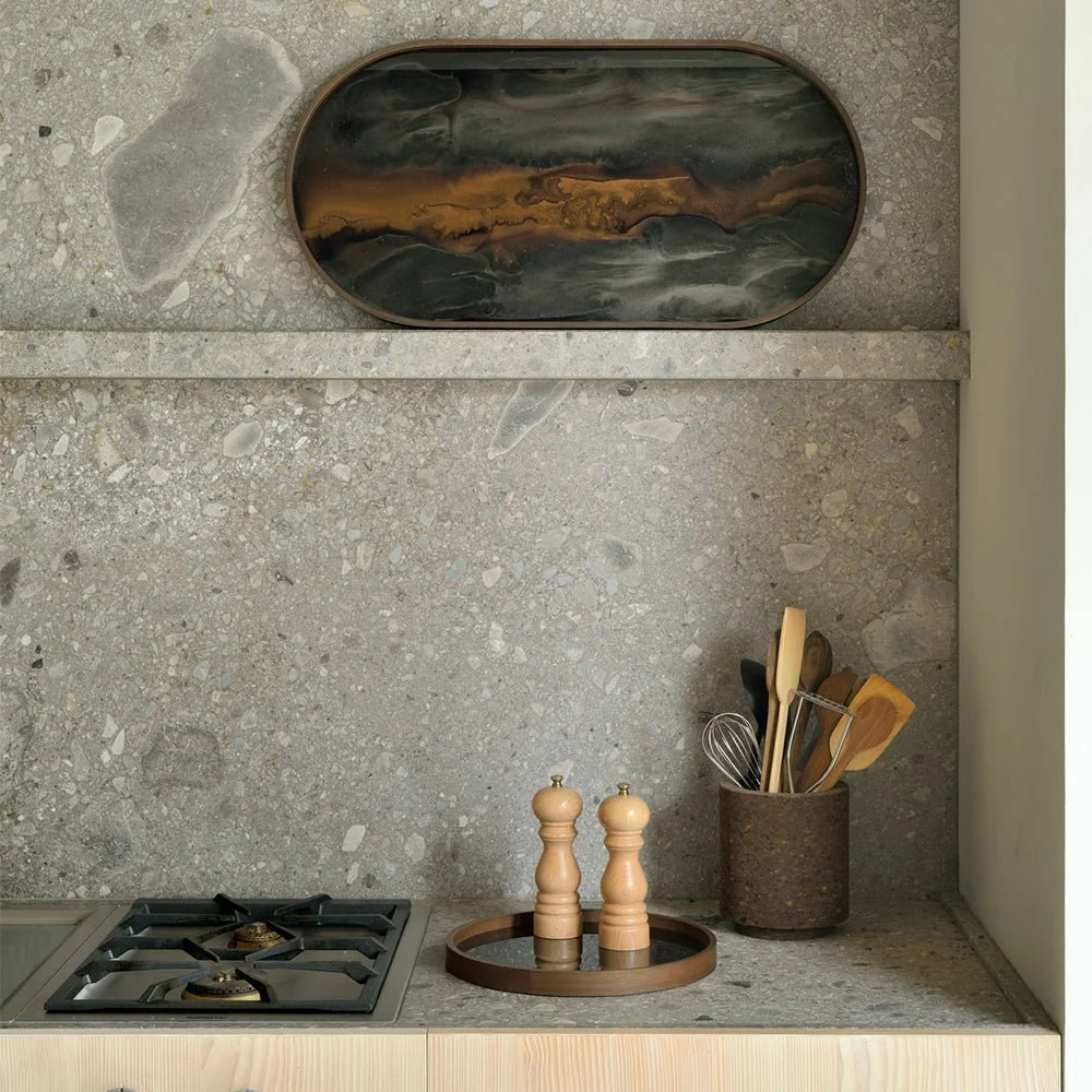 Ethnicraft Bronze Organic Glass Tray, Oblong