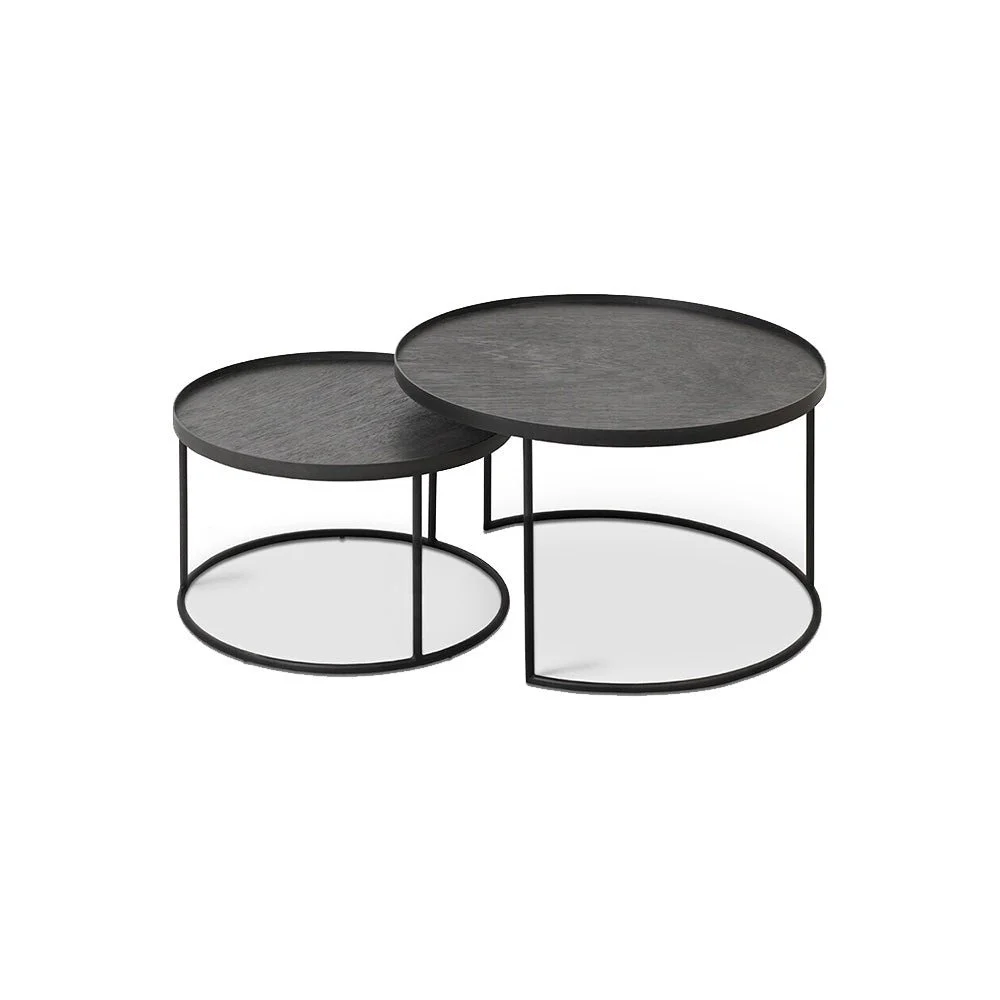 Ethnicraft Round Tray Coffee Table Set, Small and Large