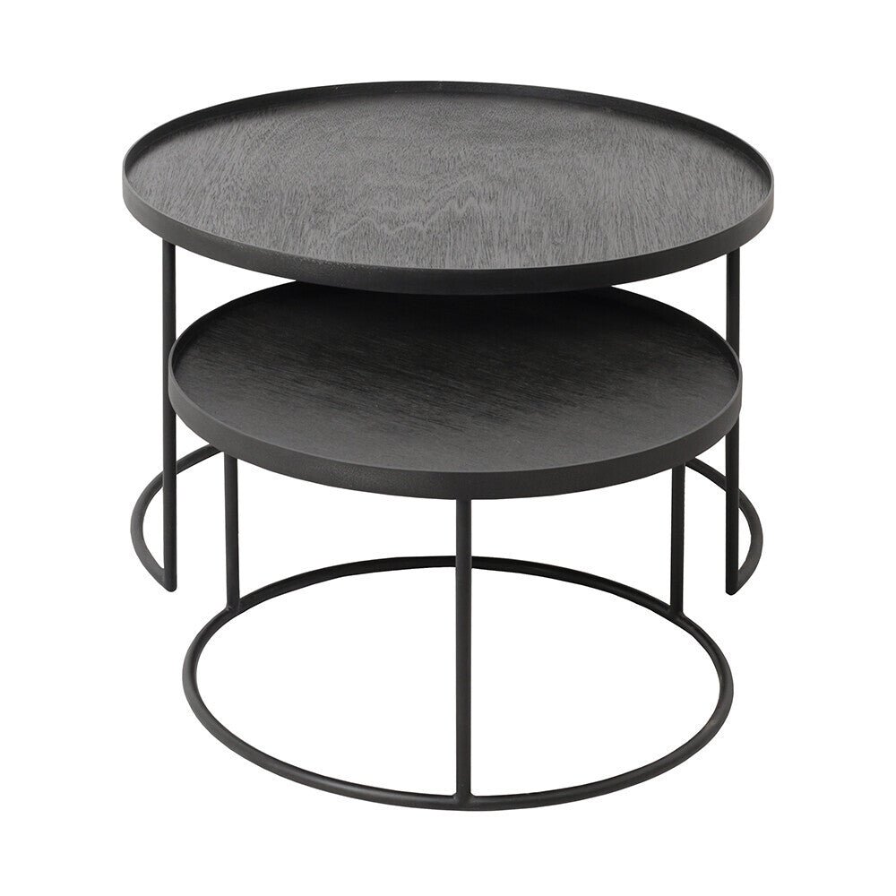 Ethnicraft Round Tray Coffee Table Set, Small and Large