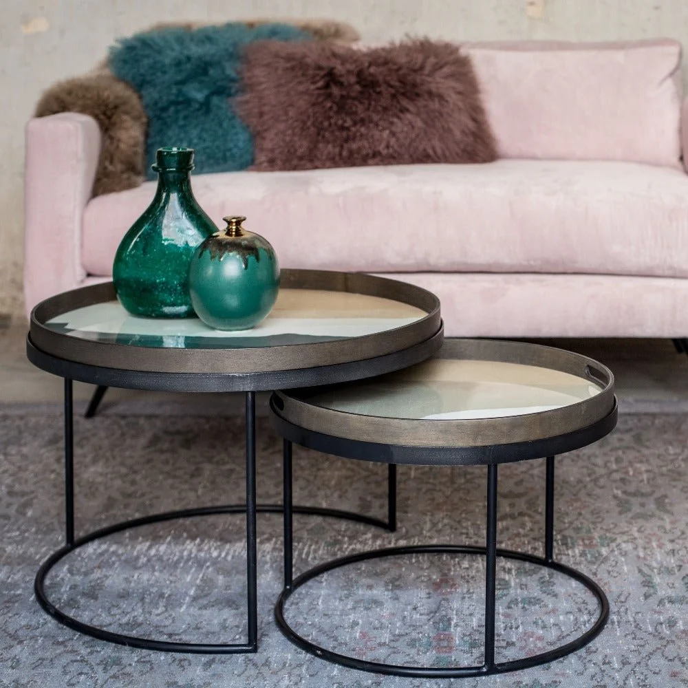 Ethnicraft Round Tray Coffee Table Set, Small and Large