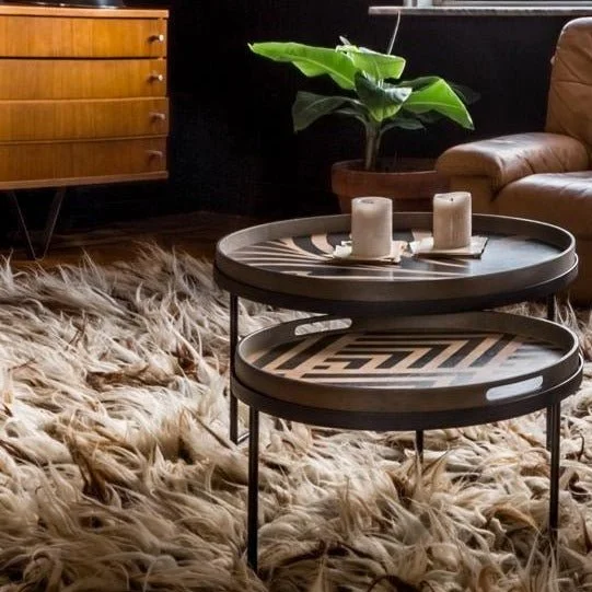 Ethnicraft Round Tray Coffee Table Set, Small and Large