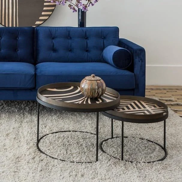 Ethnicraft Round Tray Coffee Table Set, Small and Large
