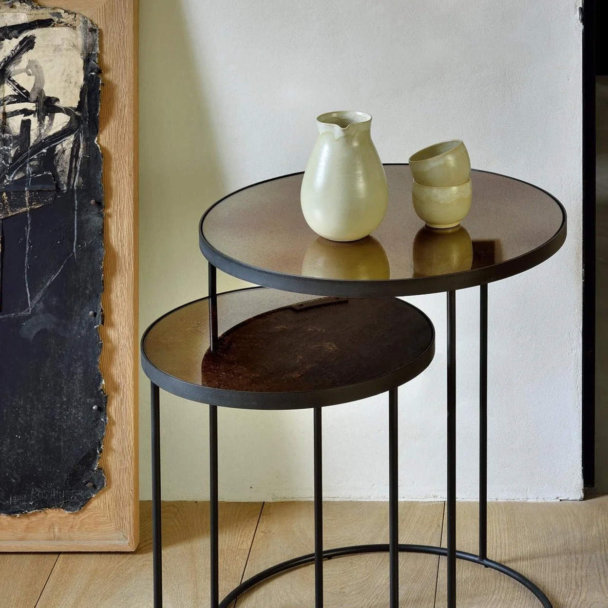 Ethnicraft Bronze Copper Nesting Side Table, Set of 2