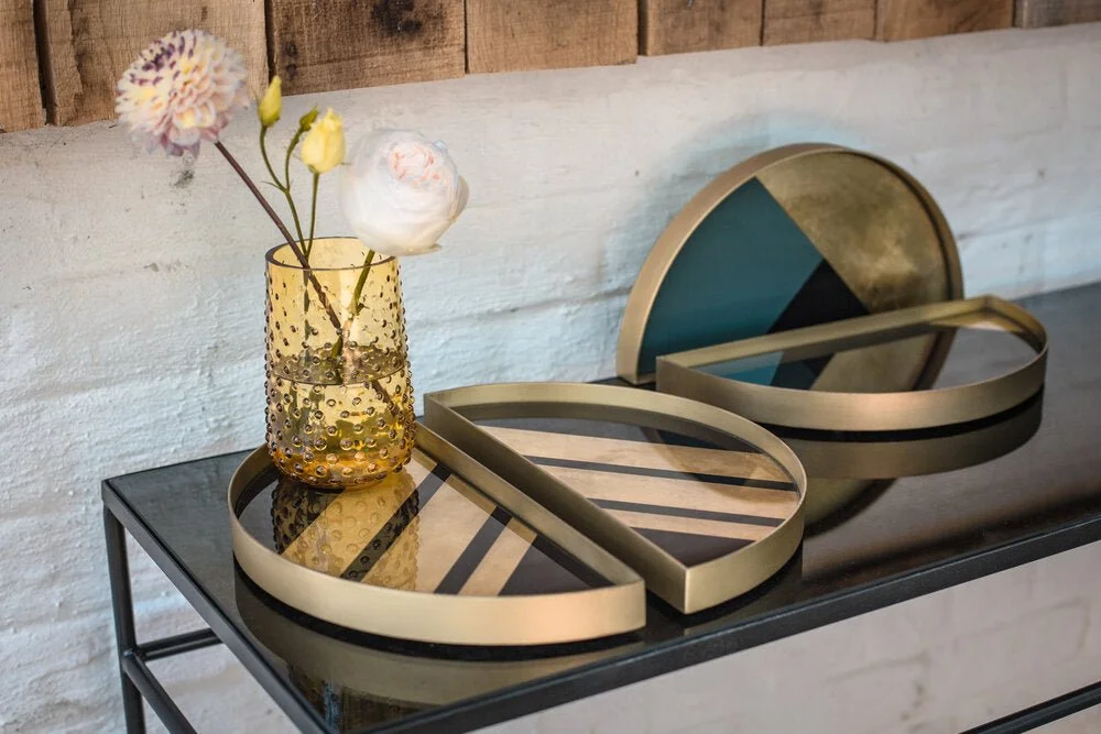 Ethnicraft Chevron Glass Valet Tray, Set of 2