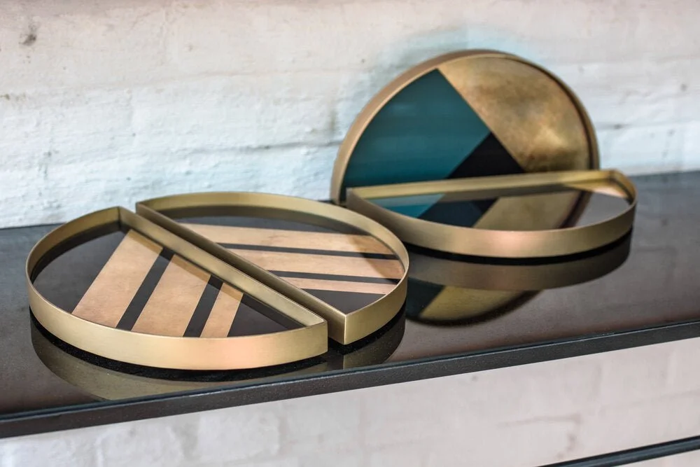 Ethnicraft Geometric Glass Valet Tray, Set of 2