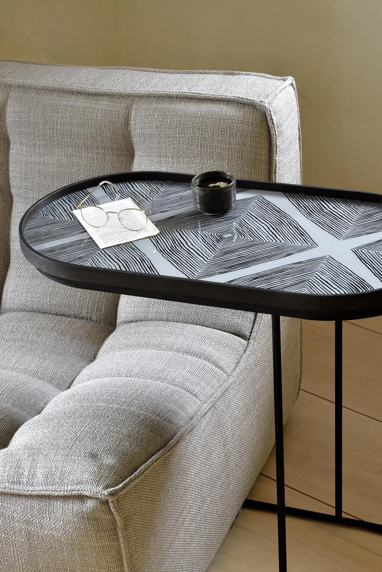 Ethnicraft Slate Linear Squares Glass Tray, Medium