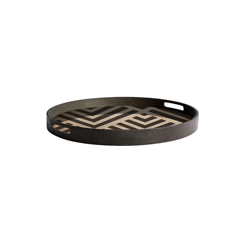 Ethnicraft Graphite Chevron Wooden Tray, Small