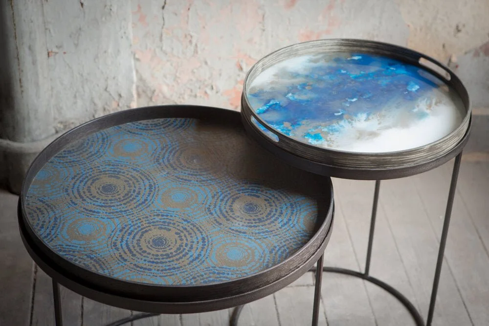 Ethnicraft Blue Mist Organic Glass Tray, Small