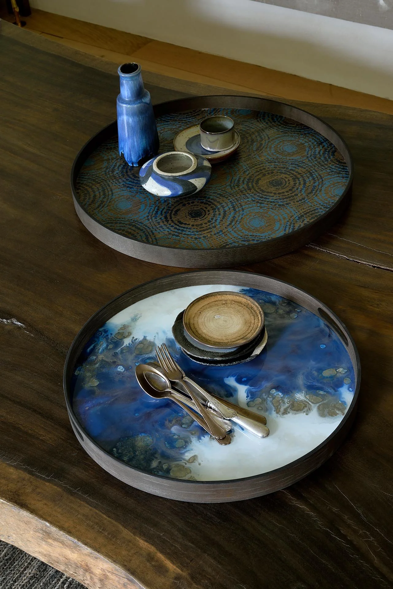 Ethnicraft Blue Mist Organic Glass Tray, Small