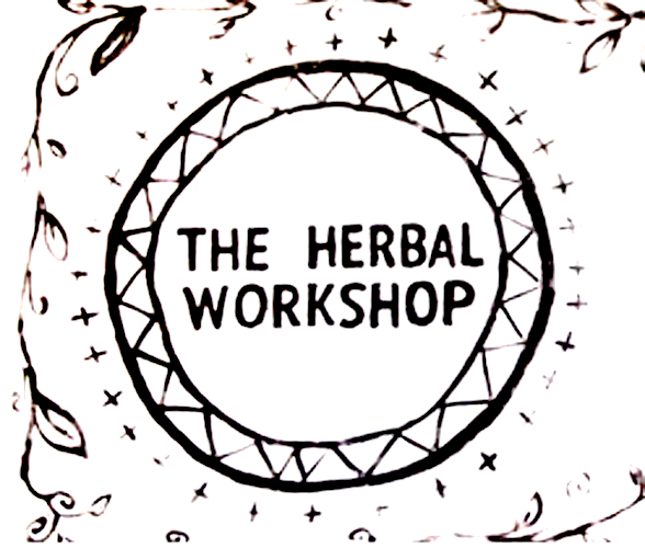 Logo for The Herbal Workshop with a circular decorative border and floral details.