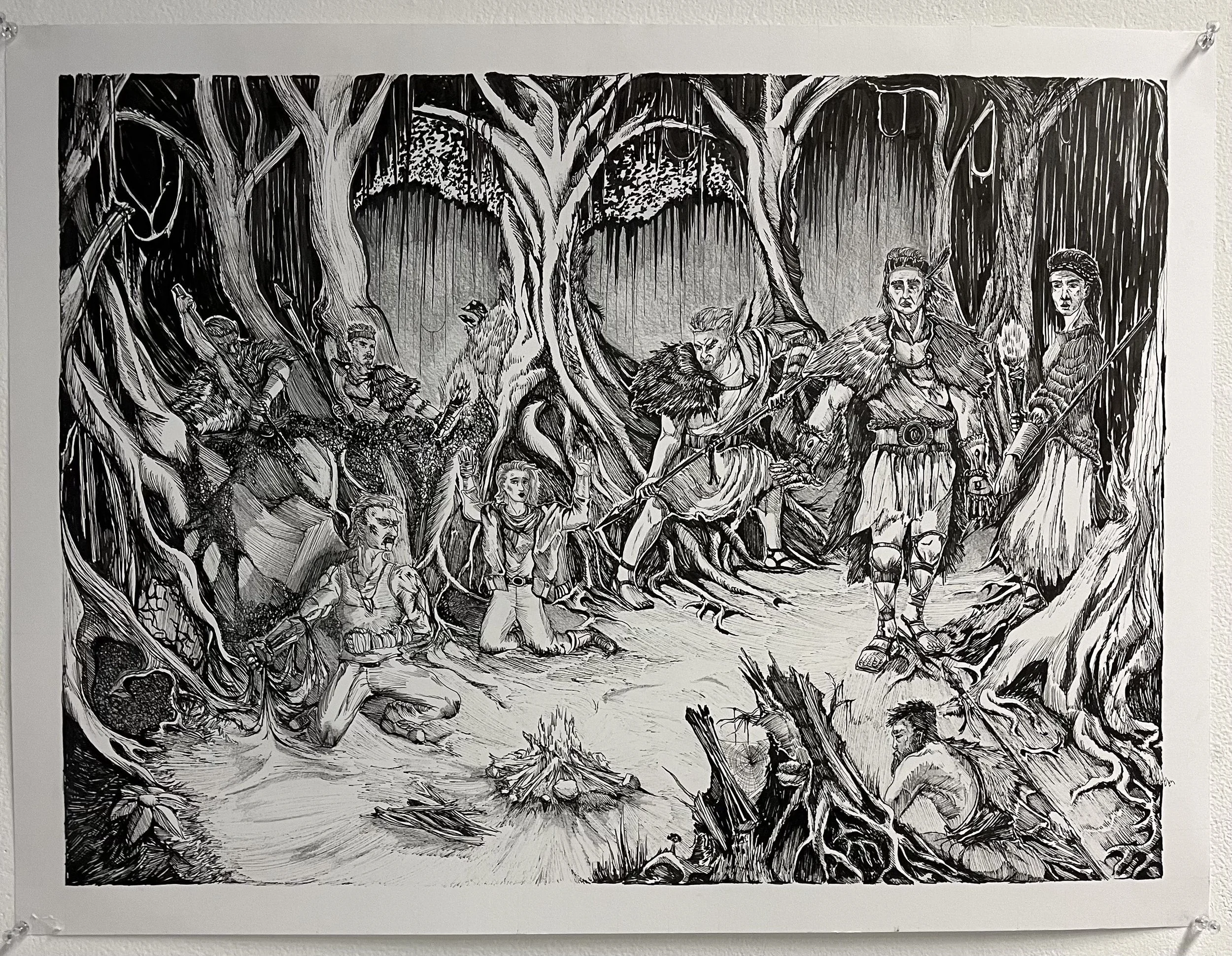 Unexpected Encounter, 2024, Graphite and Ink on Paper, 18x24 in.