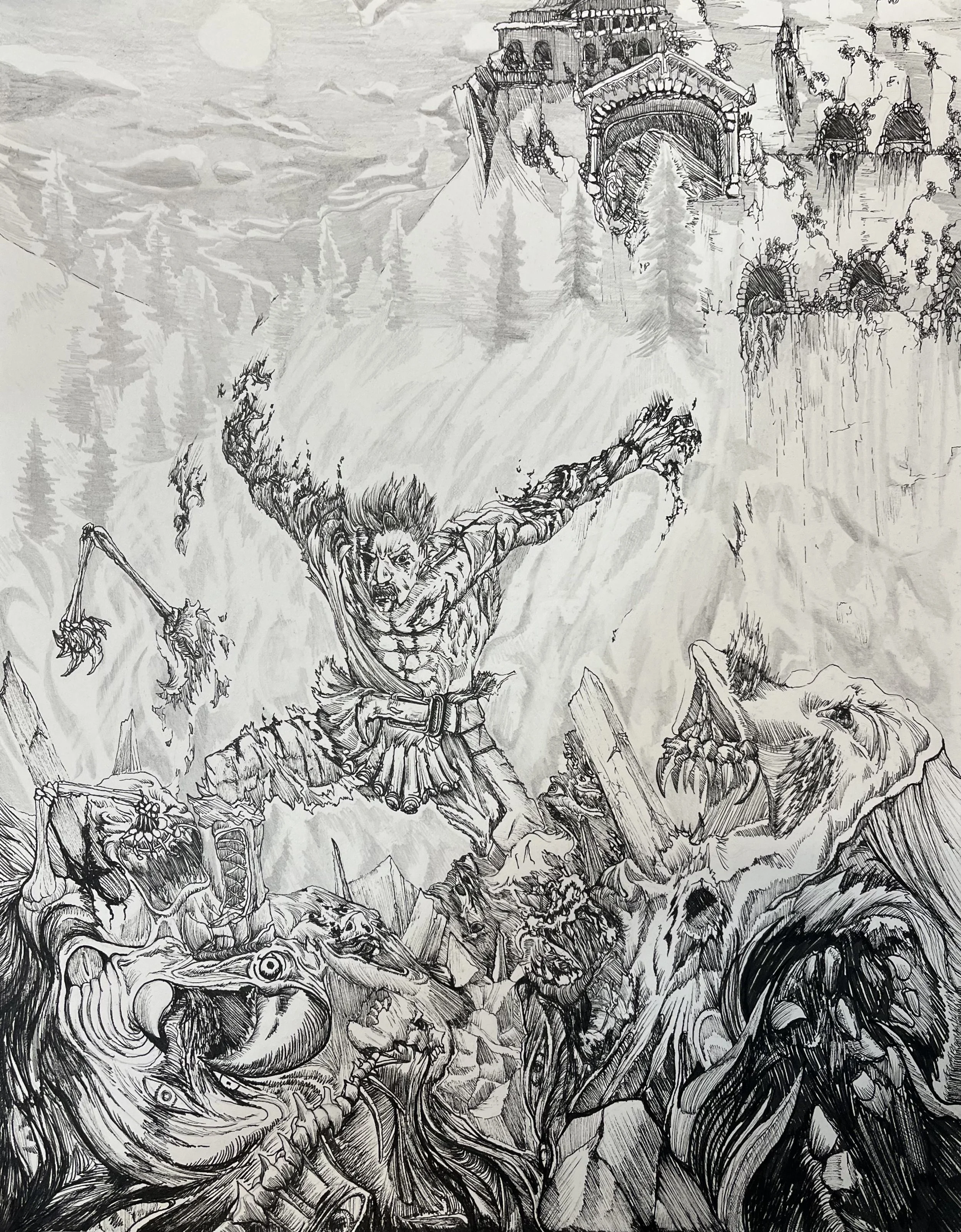 Visceral, 2024, Graphite and Ink on Paper, 18x24 in.