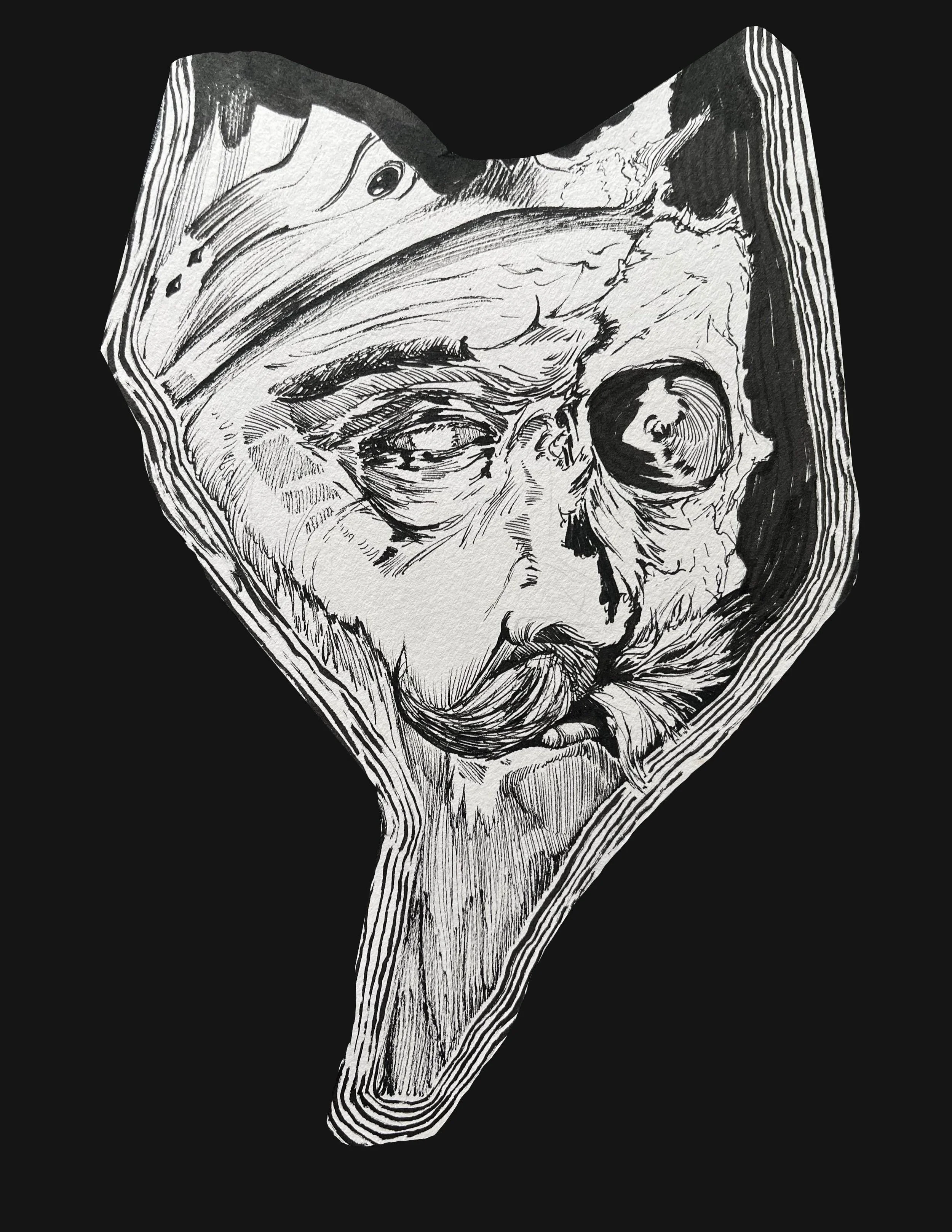 Avaristic King, 2025, Ink on Paper, (10 panels, varying 6 to 18 inches in length / width.) 