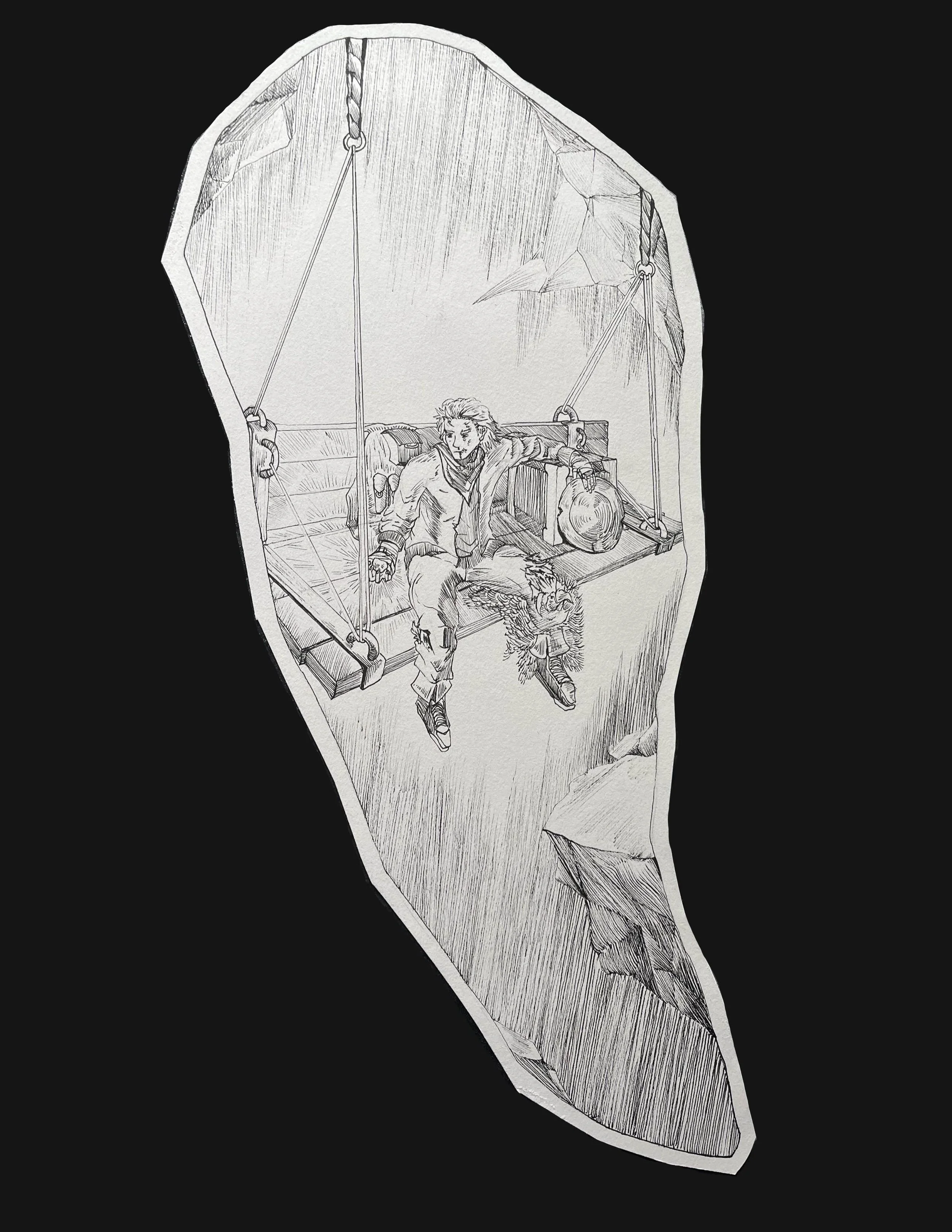 Core's Shift, 2025, Ink on Paper, (10 panels, varying 6 to 18 inches in length / width.) 
