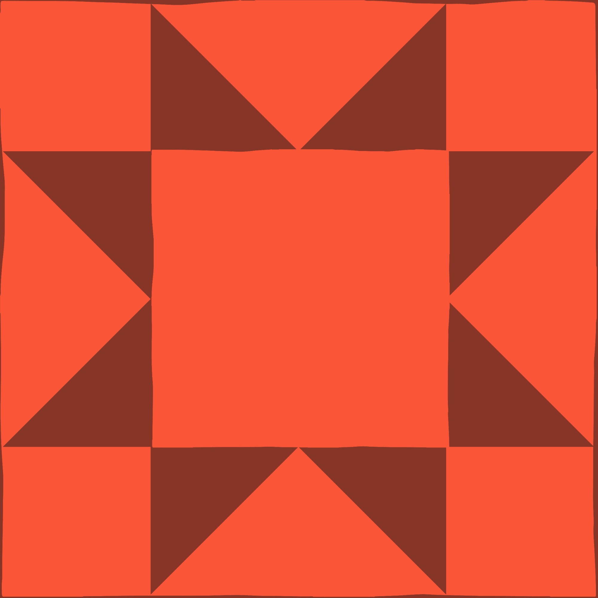 Abstract geometric pattern with orange and dark brown shapes creating a symmetrical design.